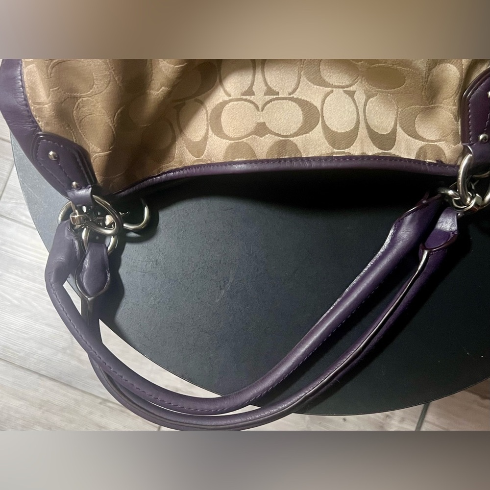 Genuine Coach Signature Madison Phoebe Gold and Purple Hobo Bag Purse Leather - Picture 10 of 14
